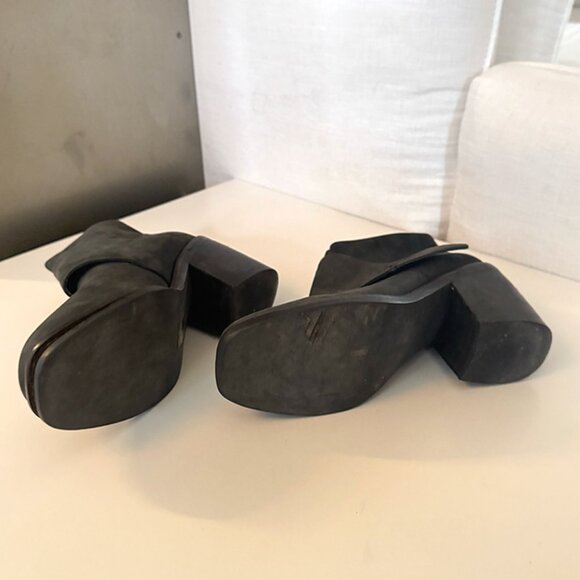 Shellys London Leather Charcoal Clock Heel Grey Ankle Boot - Picture 3 of 5